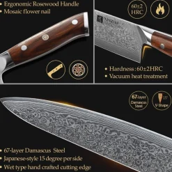 XINZUO Damaststahl Kochmesser 25.5cm Profi Chefmesser ergonomisch Rose