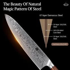 XINZUO Damaststahl Kochmesser 25.5cm Profi Chefmesser ergonomisch Rose