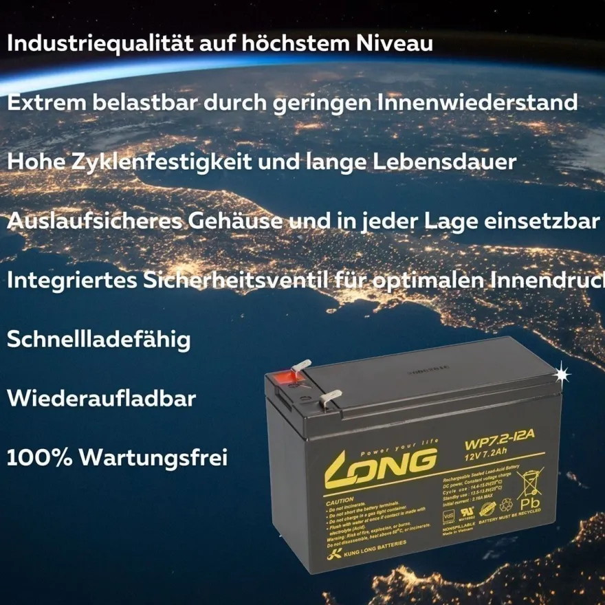 2x Kung Long AGM Akku 12V 7,2Ah passend für Alber scalamobil S10/S20