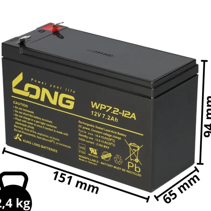 2x Kung Long AGM Akku 12V 7,2Ah passend für Alber scalamobil S10/S20