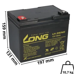 2x Kung Long U1-36NE AGM-Akkus 12V 36Ah (24V) – für Invacare Mistral
