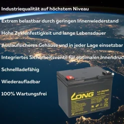 2x Kung Long U1-36NE AGM-Akkus 12V 36Ah (24V) – für Invacare Mistral