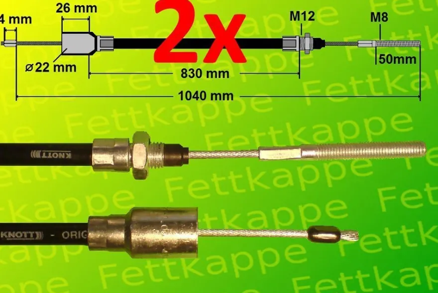 2 x Original Knott Bremsseil 33921-1.07 HL: 830mm GL: 1040mm Anhänger Seilzug