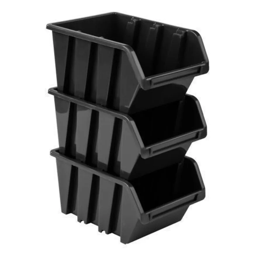 100x Sichtlagerbox Sortierbox Lagerbox Stapelbox schwarz NP4 Lagersystem