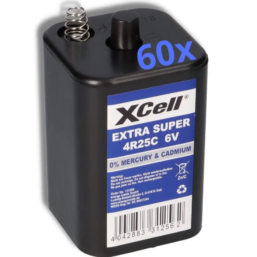 60x XCell 4R25C Blockbatterie 6V 9,5Ah – passend für Baustellenleuchten, Warnlampe