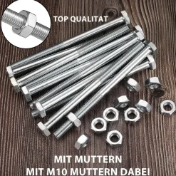 XxinXrong 10 Stück M10x140mm Sechskantschrauben mit Schaft, verzinkt