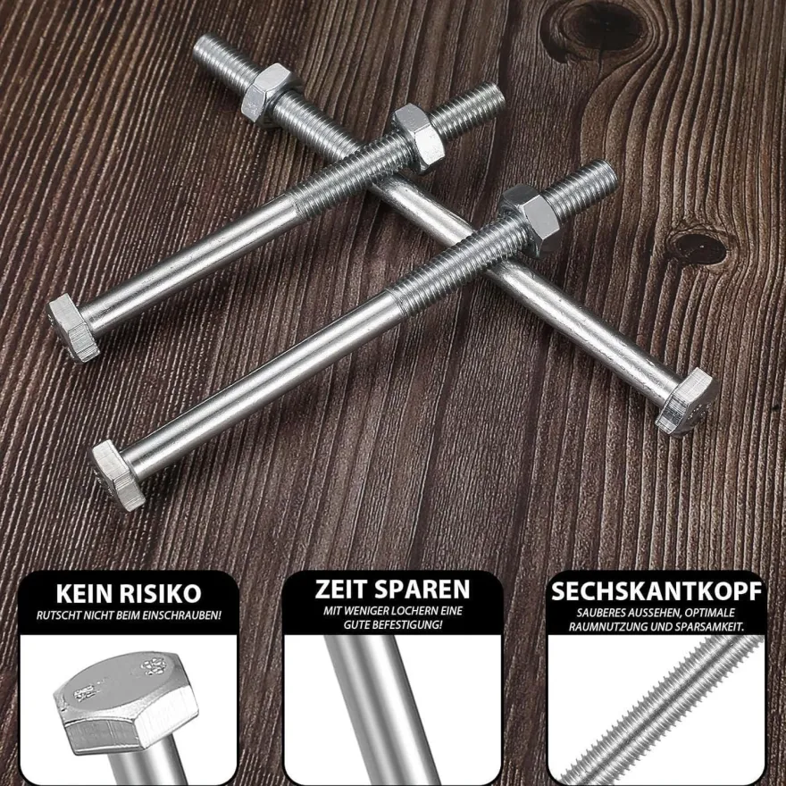 XxinXrong 10 Stück M10x140mm Sechskantschrauben mit Schaft, verzinkt