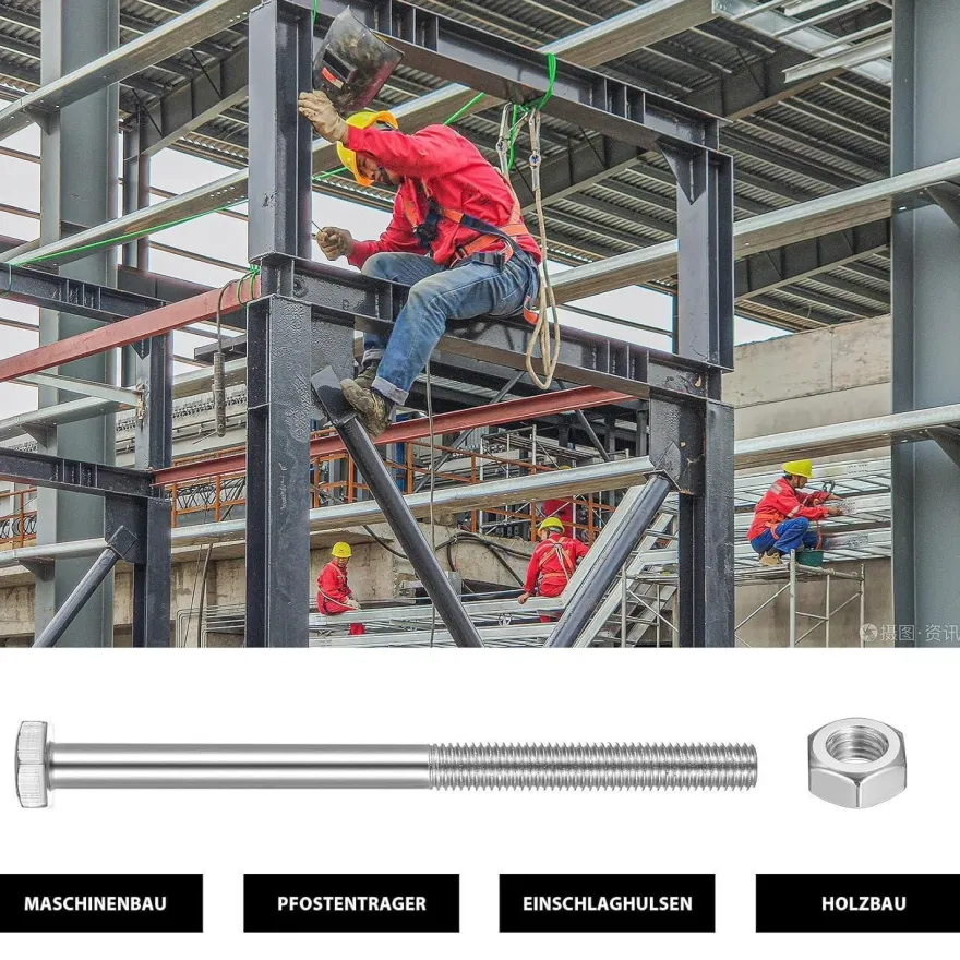 XxinXrong 10 Stück M10x140mm Sechskantschrauben mit Schaft, verzinkt