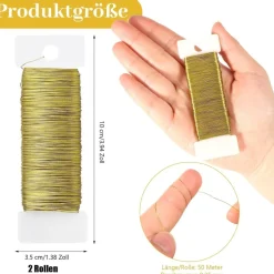 Yafe Basteldraht Gold, 2 Rollen (2x 50m) x 0,35mm - Blumendraht, Schmuckdraht