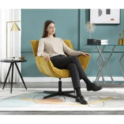 Ya-Home Loungesessel Ohrensessel 360° Drehbar, Chenille Sessel Wohnzimmer, Gelb