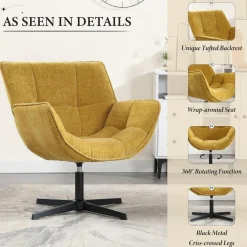 Ya-Home Loungesessel Ohrensessel 360° Drehbar, Chenille Sessel Wohnzimmer, Gelb