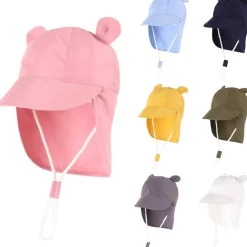 YAMEE Mädchen Sonnenhut mit Nackenschutz, atmungsaktiv, UV-Schutz, verstellbar