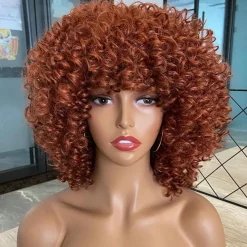 Yeeshedo Afro Perücke Ingwer Rot, kurze lockige Kunsthaarperücke mit Pony für