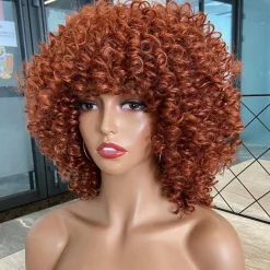 Yeeshedo Afro Perücke Ingwer Rot, kurze lockige Kunsthaarperücke mit Pony für