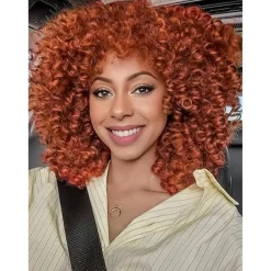 Yeeshedo Afro Perücke Ingwer Rot, kurze lockige Kunsthaarperücke mit Pony für