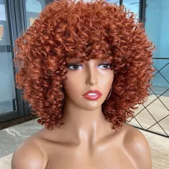 Yeeshedo Afro Perücke Ingwer Rot, kurze lockige Kunsthaarperücke mit Pony für