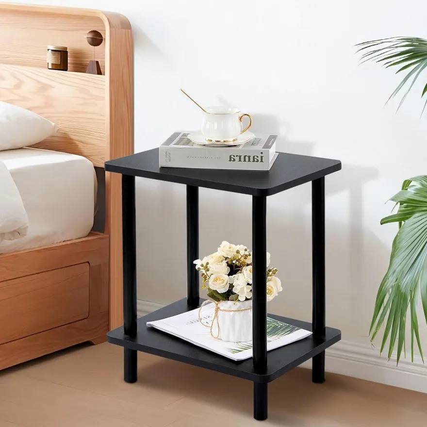 YheenLf Beistelltisch Holz 2 Ebenen 40x30x47.5cm Couchtisch Sofatisch Schwarz