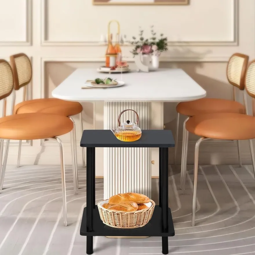 YheenLf Beistelltisch Holz 2 Ebenen 40x30x47.5cm Couchtisch Sofatisch Schwarz