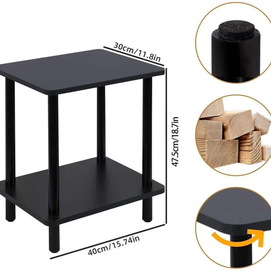 YheenLf Beistelltisch Holz 2 Ebenen 40x30x47.5cm Couchtisch Sofatisch Schwarz