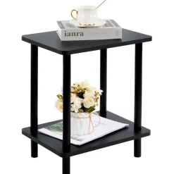 YheenLf Beistelltisch Holz 2 Ebenen 40x30x47.5cm Couchtisch Sofatisch Schwarz