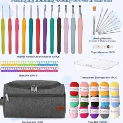 YINVA Häkelnadel Set 90 Stück Häkelgarn 2mm-8mm Ergonomische Nadeln Crochet