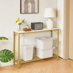 YMYNY Konsolentisch Beistelltisch Spleißdesign Eingangstisch Weiß Gold