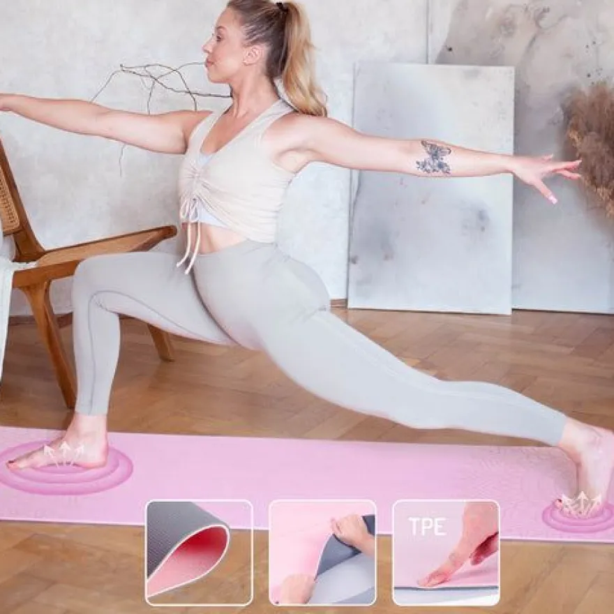 Yoga Set Matte Block Gurt - Yogamatte Rutschfest Pilates Fitness HMS Pink Grau