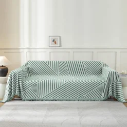 Ystellaa Sofa Überwurf 180x340cm Chenille Hellgrün-Line für 3-Sitzer Sofas