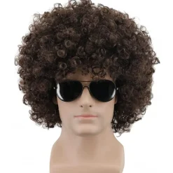 Yuehong Kurze Dunkelbraun Lockige Afro Perücke, 70er 80er Jahre Disco Cosplay