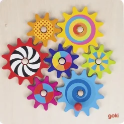 Zahnrad-Puzzle, buntes bewegliches Holzpuzzle goki 58530