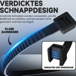 ZENIX Kabelbinder Schwarz 4.8mm x 300mm, 1000 Stück, UV Beständig, 28kg