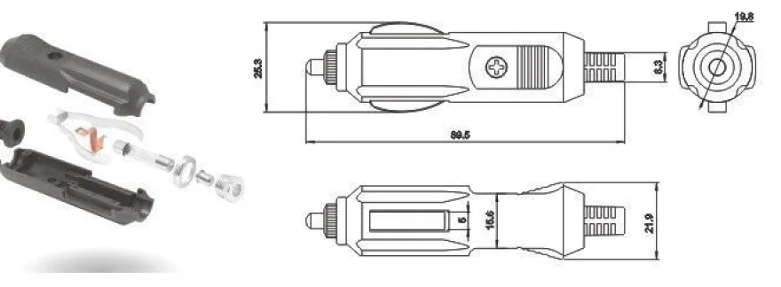 Zigarettenanzünderstecker zum Löten Reparaturstecker für Kfz Lkw Auto 12 - 24 V