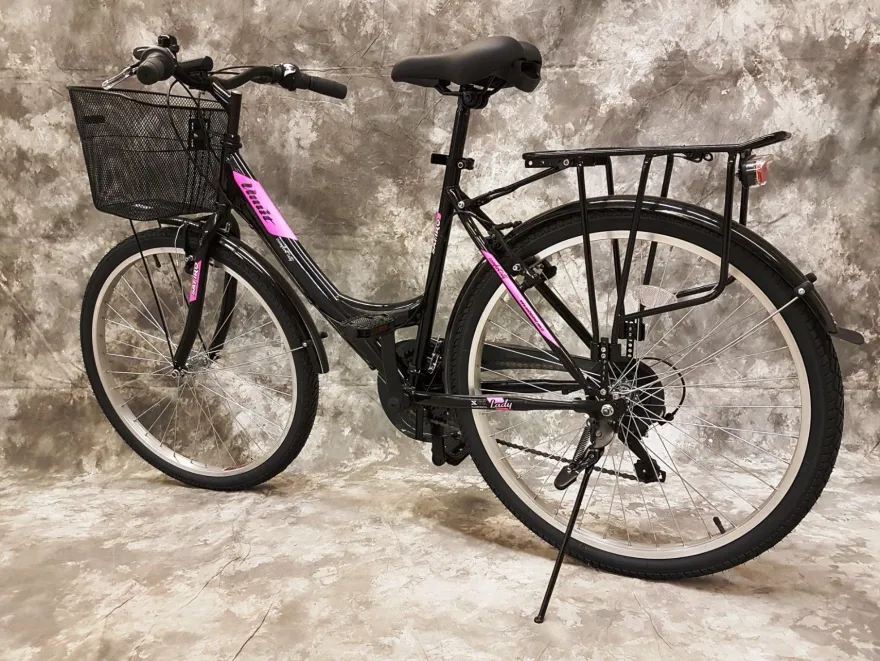 26 ZOLL Damencityrad 21-GANG Shimano & LICHT & KORB Schwarz-Pink NEU 2608-500-47cm