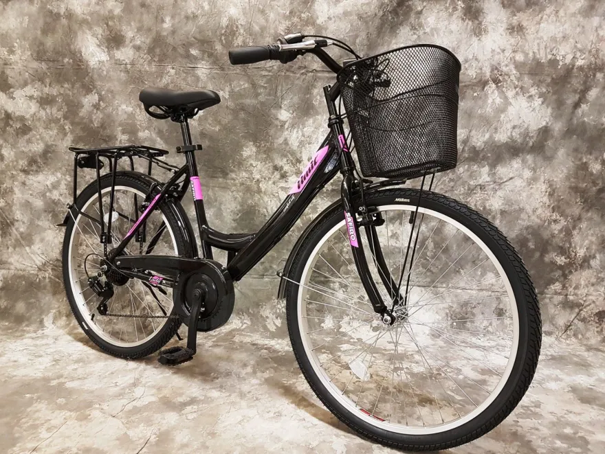 26 ZOLL Damencityrad 21-GANG Shimano & LICHT & KORB Schwarz-Pink NEU 2608-500-47cm