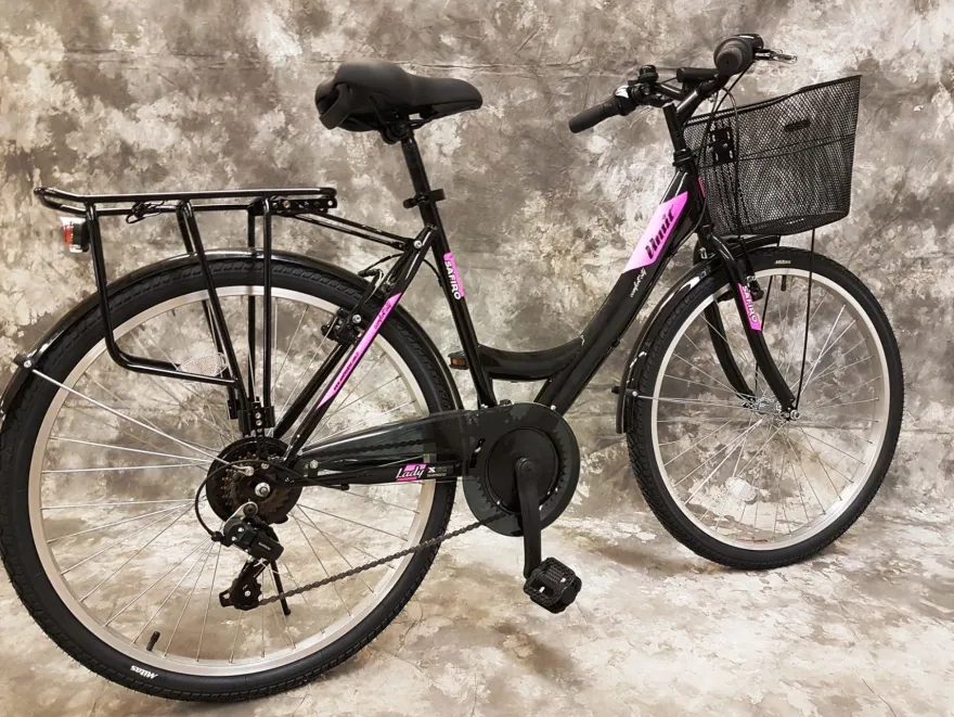 26 ZOLL Damencityrad 21-GANG Shimano & LICHT & KORB Schwarz-Pink NEU 2608-500-47cm