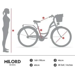 28 Zoll Damenfahrrad MILORD Citybike Mit Weidenkorb Stadtrad Blau Fahrrad 1 Gang