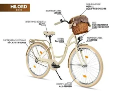 26 Zoll Damenfahrrad MILORD Citybike Mit Weidenkorb Schwarz-Creme Fahrrad 1 Gang