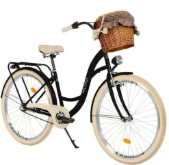 26 Zoll Damenfahrrad MILORD Citybike Mit Weidenkorb Schwarz-Creme Fahrrad 3 Gang
