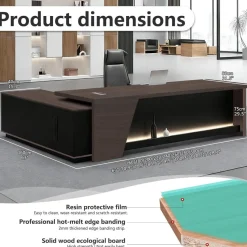 Zrbddef Moderner L-förmiger Bürotisch mit viel Stauraum, 190x80x75cm