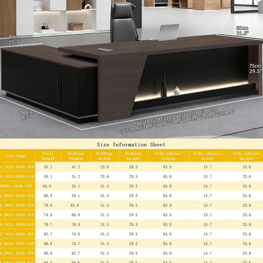 Zrbddef Moderner L-förmiger Schreibtisch mit Stauraum, 200x80x75 cm
