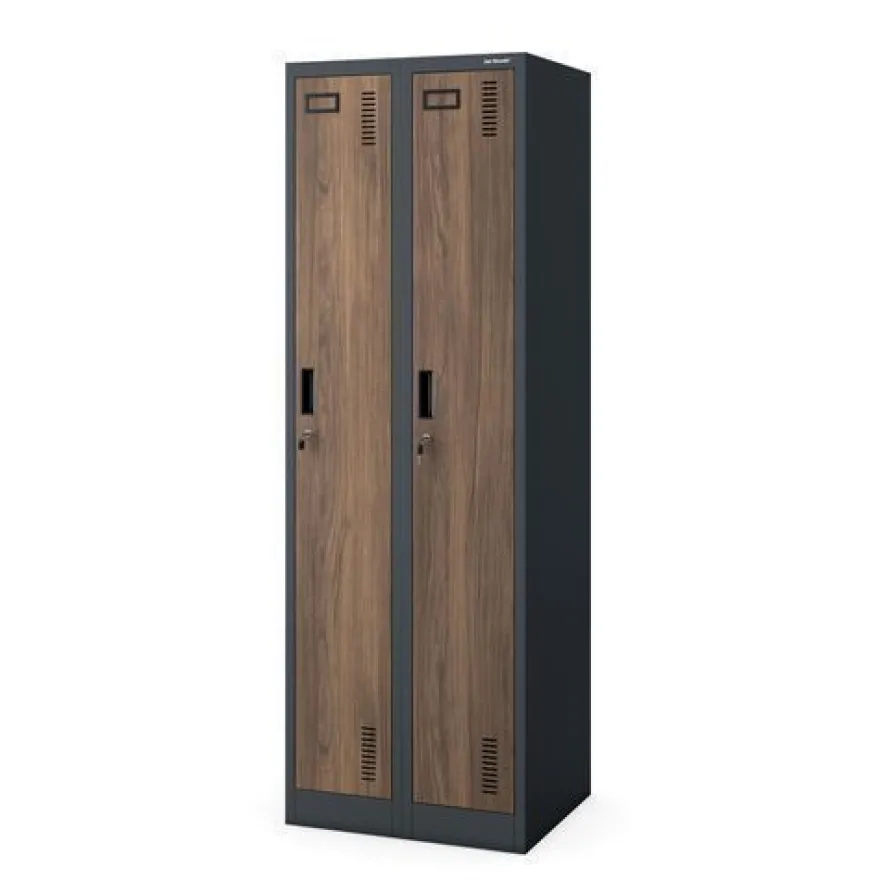 Zweifach-PERSONALSCHRANK in Anthrazit / Nussbaum: Eco Design 600 x 1800 x 500 mm