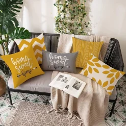 ZWJD 4er Set Dekokissenbezüge 45x45 cm aus Leinen-Mischgewebe, Dunkelgelb