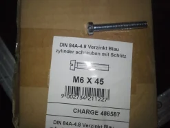 Zylinderschrauben mit Schlitz Din 84 A, M6 x 45 VZ 10 Stk