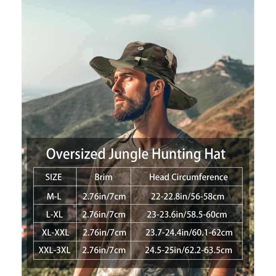 Zylioo XXL-3XL Safari Sonnenhut für großen Kopf, Camo Boonie Hat mit breiter