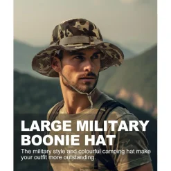 Zylioo XXL-3XL Safari Sonnenhut für großen Kopf, Camo Boonie Hat mit breiter