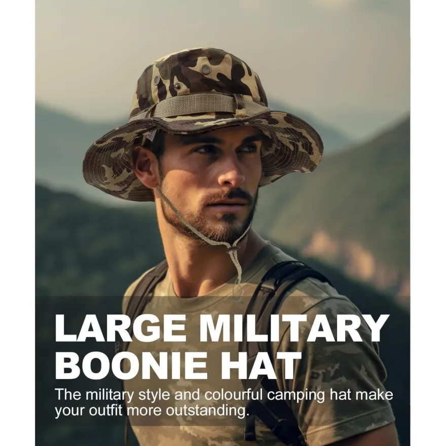 Zylioo XXL-3XL Safari Sonnenhut für großen Kopf, Camo Boonie Hat mit breiter