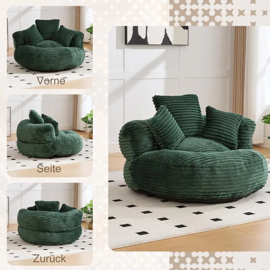 Zyloyal10 Lazy Sofa Lounger mit 3 Kissen, hoher Rücken, für Erwachsene