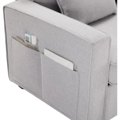 Zyloyal10 Modernes 4-Sitzer Leinensofa mit Armlehnentaschen und 4 Kissen