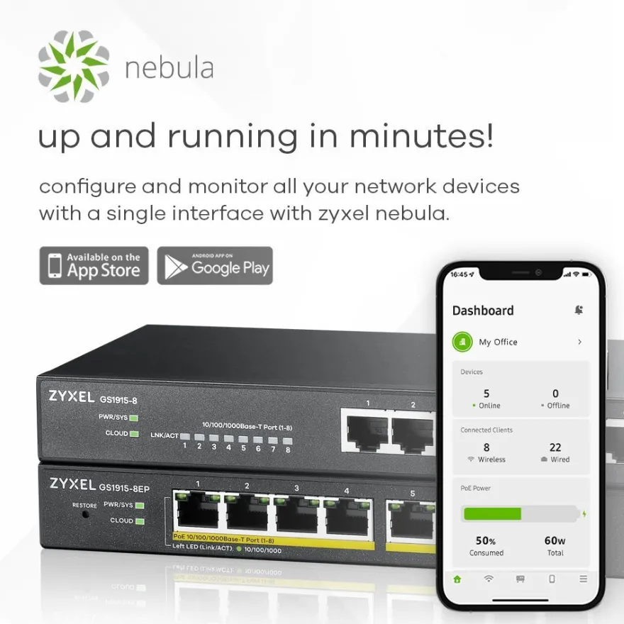 ZyXEL GS1915-8 Smart Managed Layer2 NebulaFlex Switch