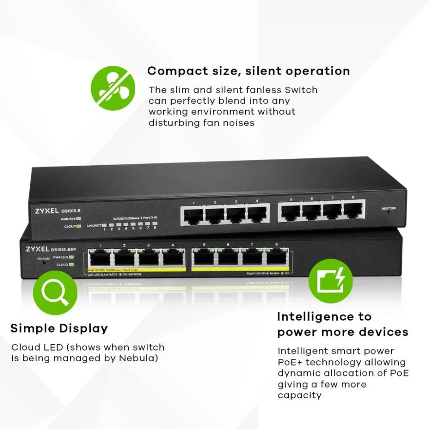 ZyXEL GS1915-8 Smart Managed Layer2 NebulaFlex Switch